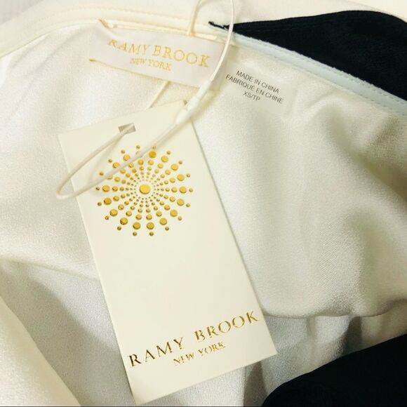 Ramy Brook Luca One Shoulder Off Shoulder Asymmetrical Top Ivory Black XS S - Picture 10 of 10